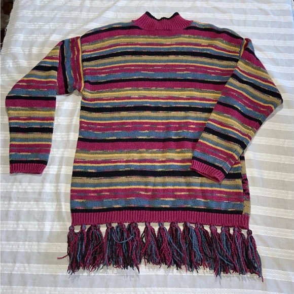 Vintage 90s Lizwear Western Aztec Boho Knitted Sweater Fuchsia Black Size Small - Picture 10 of 11